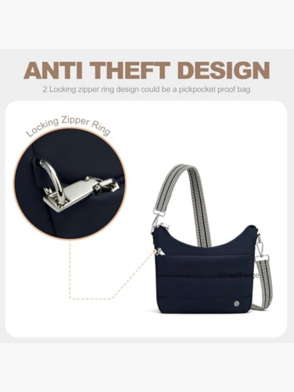 Anti Theft Quilted Hobo Crossbody Bag with RFID Blocking Built-In Wallet - Picture 5 of 7